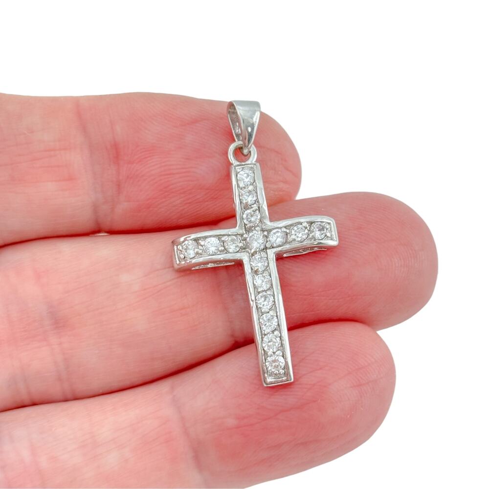 Vintage Sterling Silver 925 Cubic Zirconia Cross Pendant